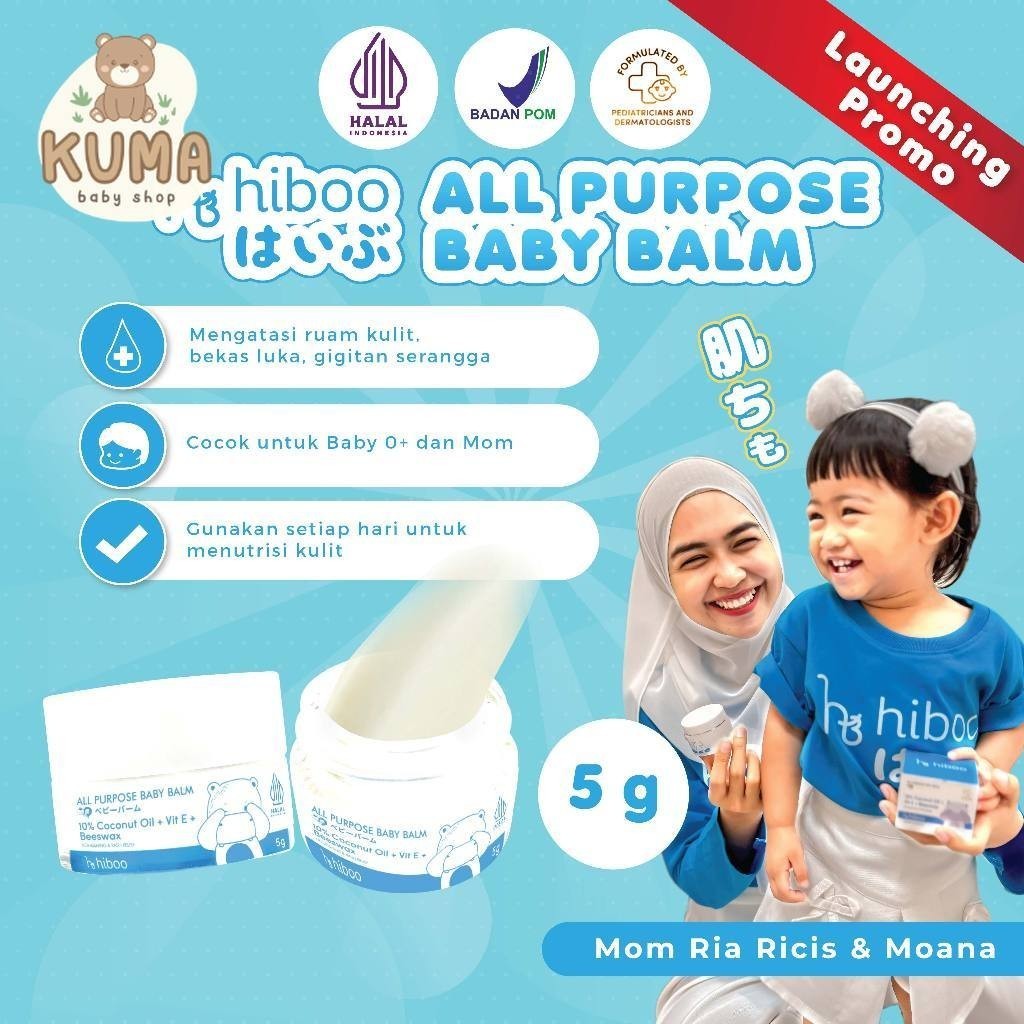 hiboo All Purpose Baby Balm 5g Travel Size with 10% Coconut Oil Vit E Beeswax - Natural Nourishing Calming Moisturizer - Balsem Salep Anak Bayi Ruam Popok Skincare A22