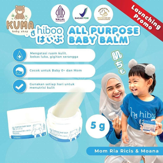 hiboo All Purpose Baby Balm 5g Travel Size with 10% Coconut Oil Vit E Beeswax - Natural Nourishing Calming Moisturizer - Balsem Salep Anak Bayi Ruam Popok Skincare A22