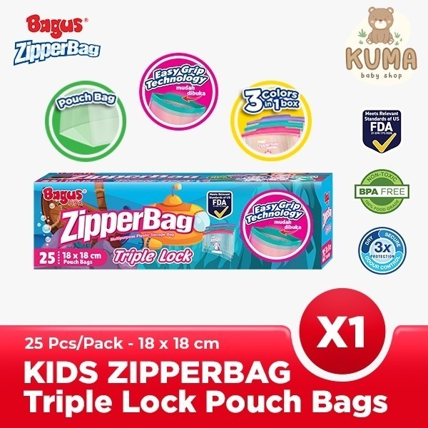 Bagus Zipper Bag Kids 25's 18 x 18 cm Triple Lock 25s