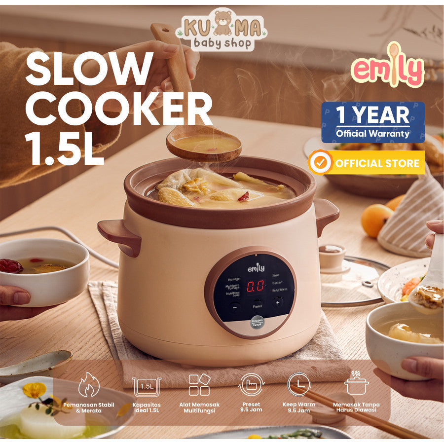 Emily Slow Cooker Claypot 1.5L - Slow Cooker Tanah Liat Baby & Family Food Maker | Panci Tanah Liat | MPASI Cooker | Panci MPASI ESC 39008