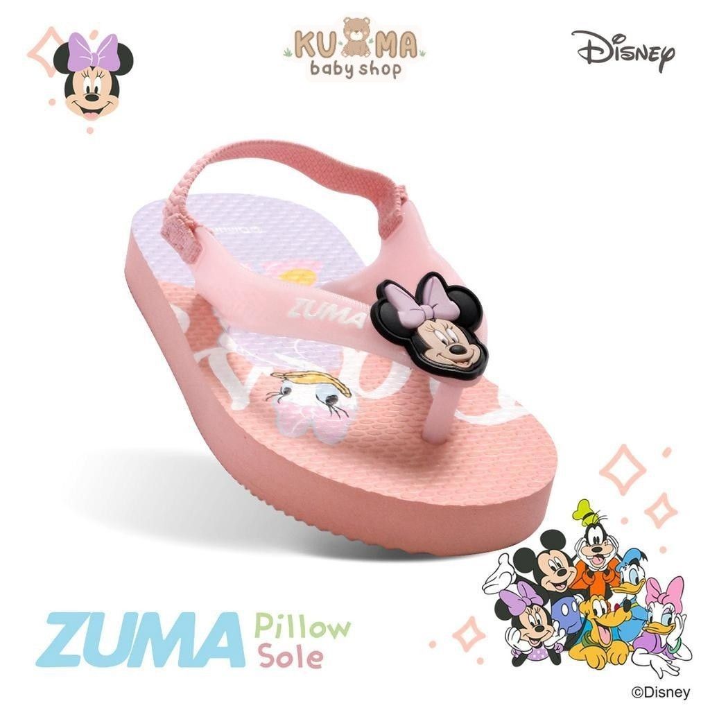 Zuma Baby x Mickey & Friends Pink, Sandal Jepit Bayi Karet Tali Belakang, Merah Muda