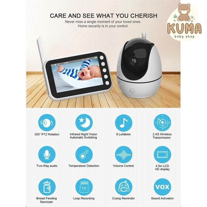Kuru ABM200 4.5" Smart Digital Video Audio Baby Monitor with PTZ Rotation