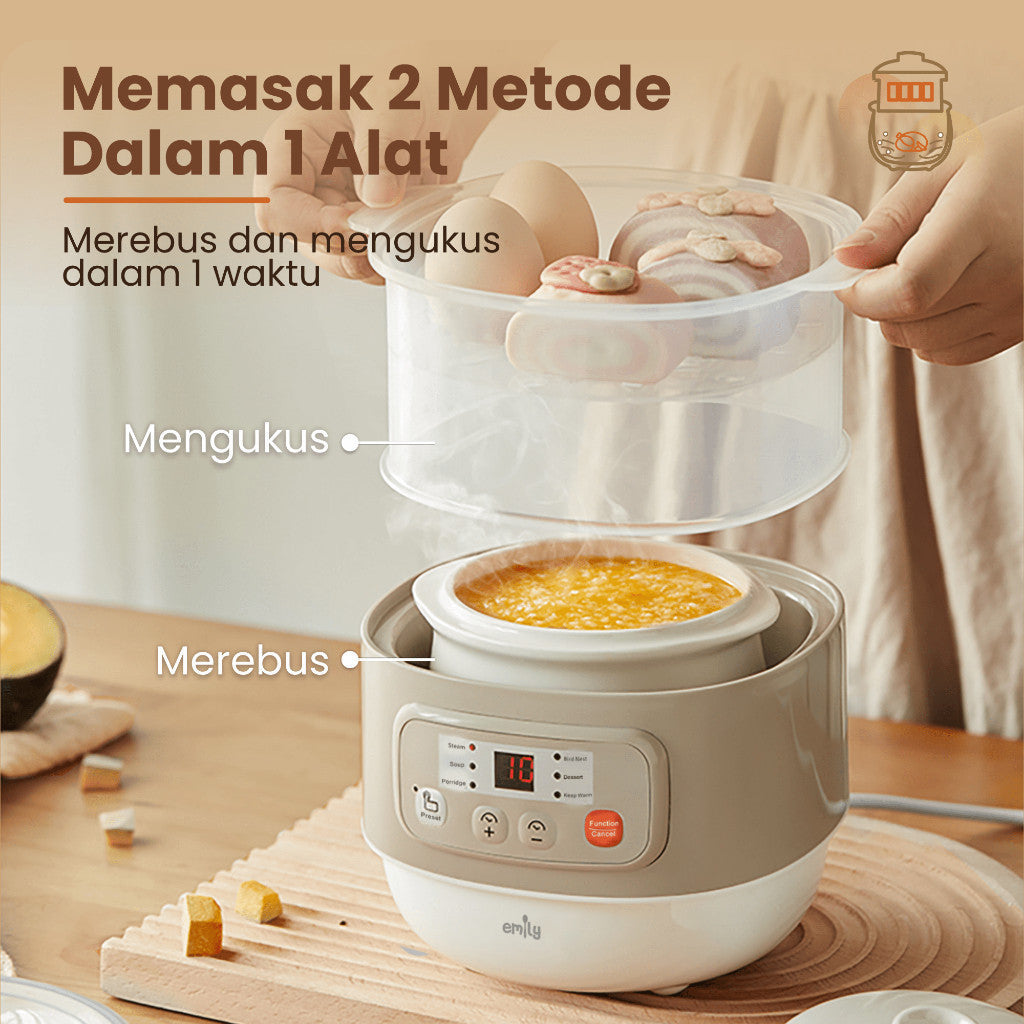 Emily Slow Cooker + Steamer 0,8 Lt ESC-37006 / MPASI Cooker / Panci MPASI