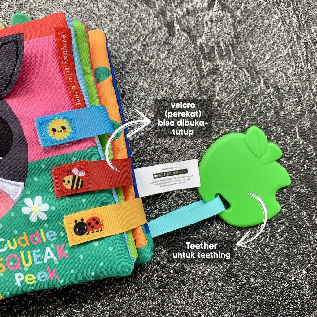 Interactive Baby Softbook / Buku Kain Bayi Interaktif - Shake Look Touch & Cuddle Squeak Peek