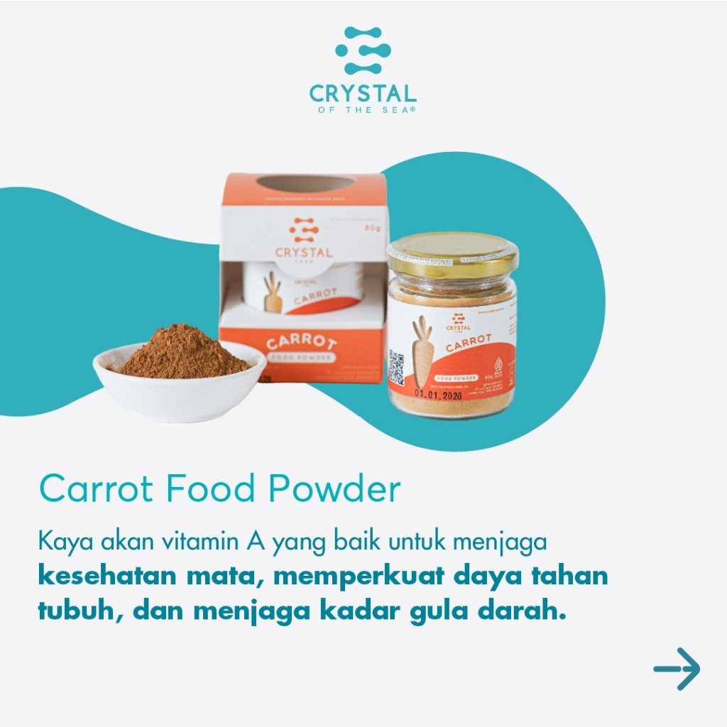 Crystal Farm | Carrot Food Powder (20gr) / Bubuk Sayuran Wortel / Bumbu MPASI Natural / Bubuk Tabur Gizi Non MSG Sehat / Vegetable Powder Vitamin Mata dan Kulit / Perisa Alami Makanan Minuman / Smoothies Juice Powder