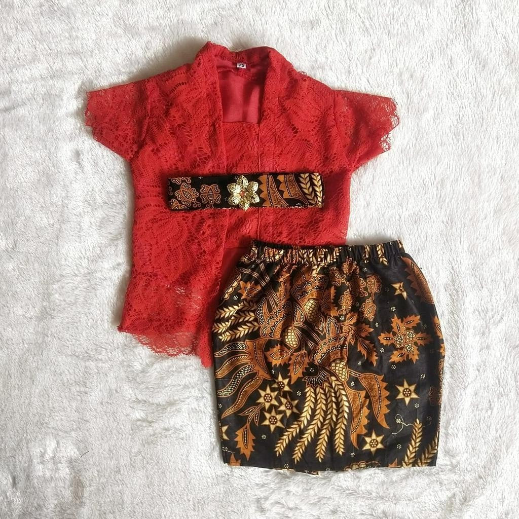 Setelan kebaya bayi dan anak kutubaru furing rok span pendek