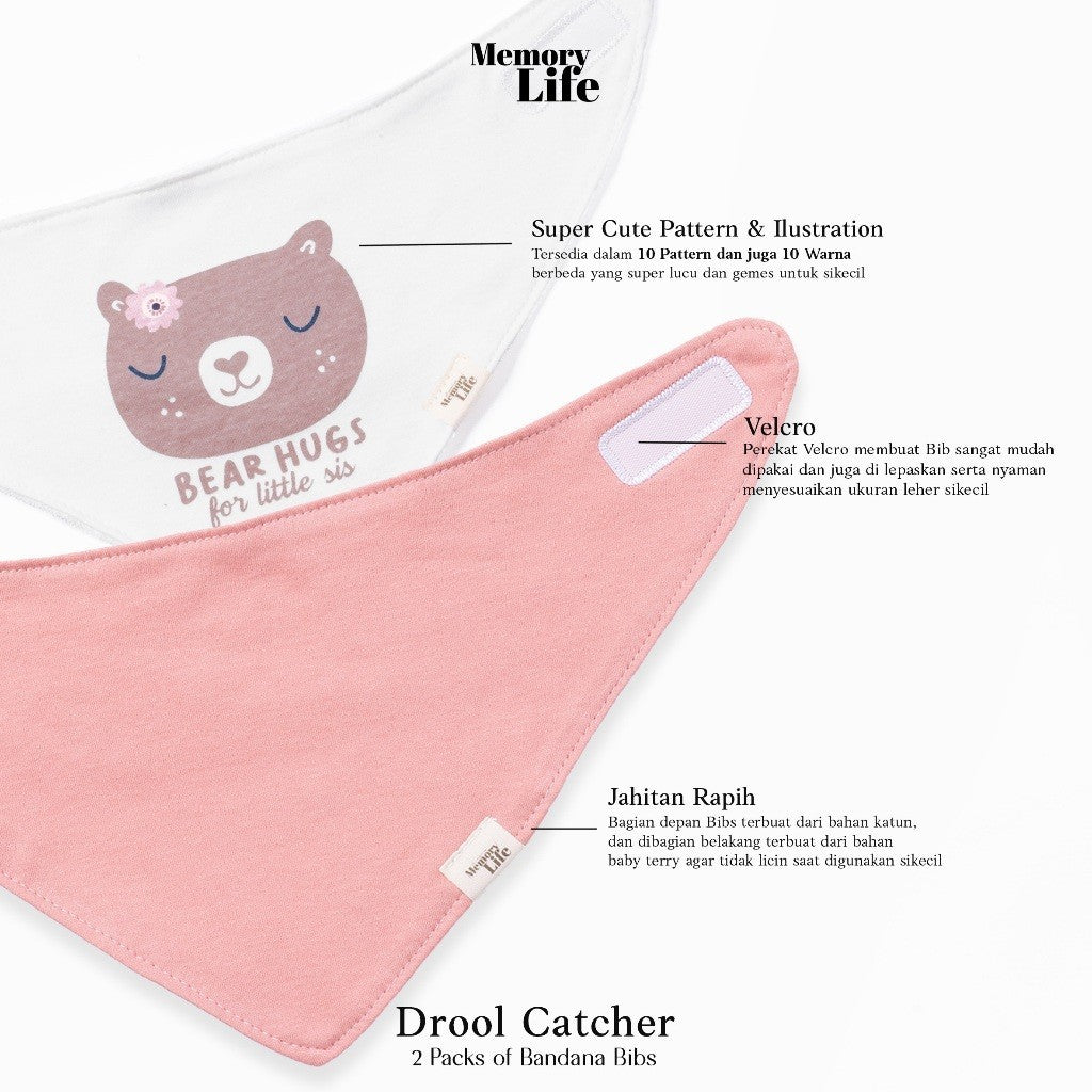 MemoryLife - Drool Catcher 2 Set Bandana Bib | Celemek Bayi Slabber - MemoryLife Essentials