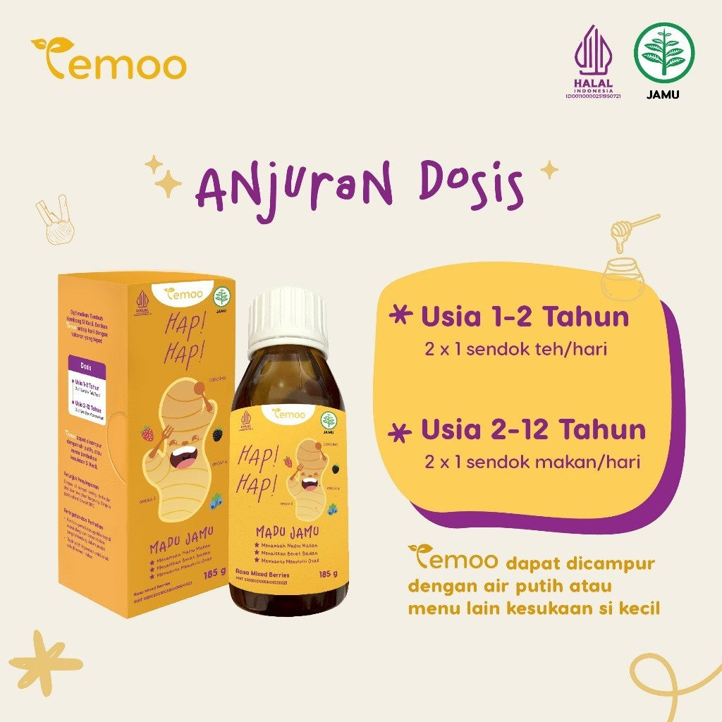 Temoo Hap Hap Madu Jamu 185 gr - Vitamin Penggemuk Badan Anak & Vitamin Otak Anak Cerdas Daya Ingat - Obat Nafsu Makan Gemuk Berat Badan Balita Suplemen Makanan T22