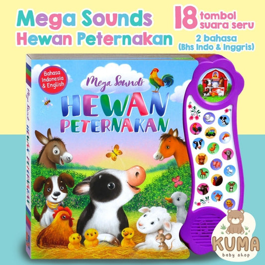 Mega Sounds Hewan Peternakan 18 tombol suara (Bilingual: Bahasa Indonesia & Inggris) Sound book - Buku bersuara - Board book [Ginukginuk]