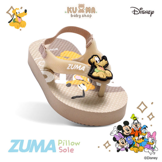 Zuma Baby x Mickey & Friends Brown, Sandal Jepit Bayi Karet Tali Belakang, Coklat