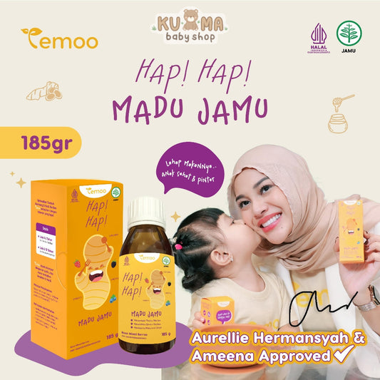Temoo Hap Hap Madu Jamu 185 gr - Vitamin Penggemuk Badan Anak & Vitamin Otak Anak Cerdas Daya Ingat - Obat Nafsu Makan Gemuk Berat Badan Balita Suplemen Makanan T22