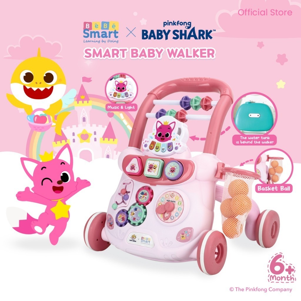 BEBE SMART Smart Baby Walker Pink Fong Baby Shark / Push Walker / Dorongan Bayi / Dorongan Bayi Belajar Jalan