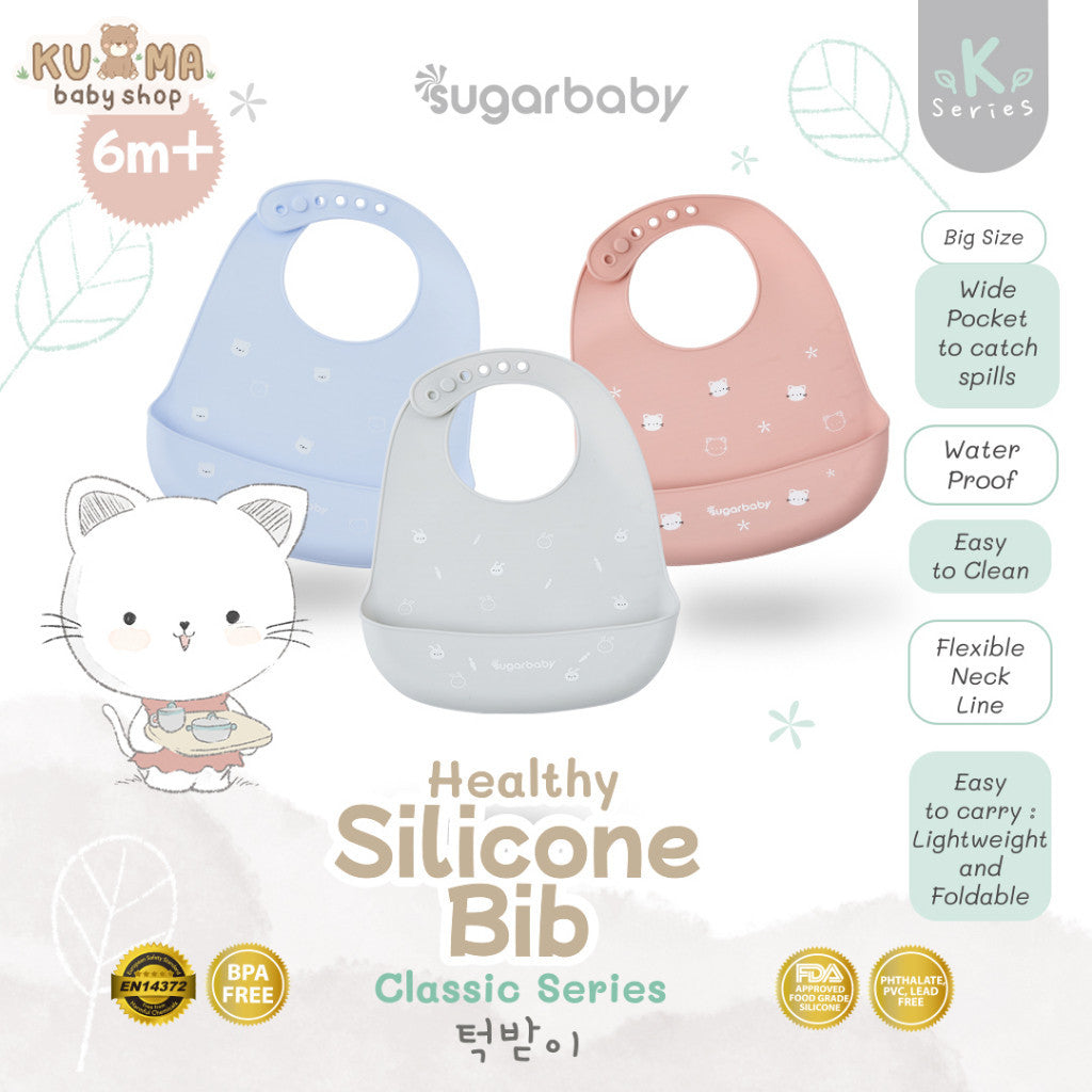 Sugar Baby Premium Silicon Bib (K-series) FDA Food Grade Celemek Mpasi Bib