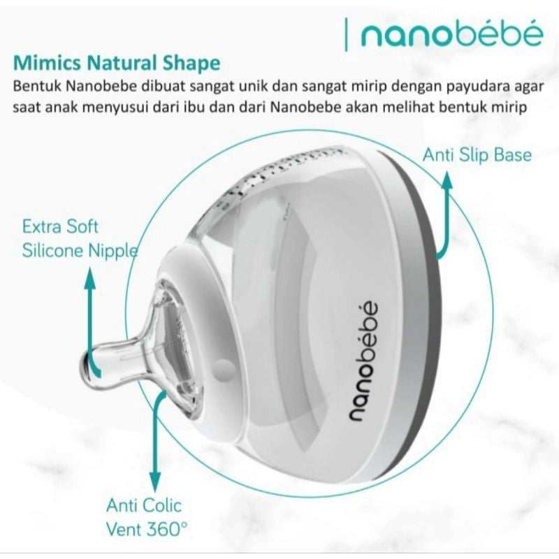 Nanobebe 240ml Twin Pack Gray Anti Colic –  Botol Susu Bayi Anak Anti Kolik