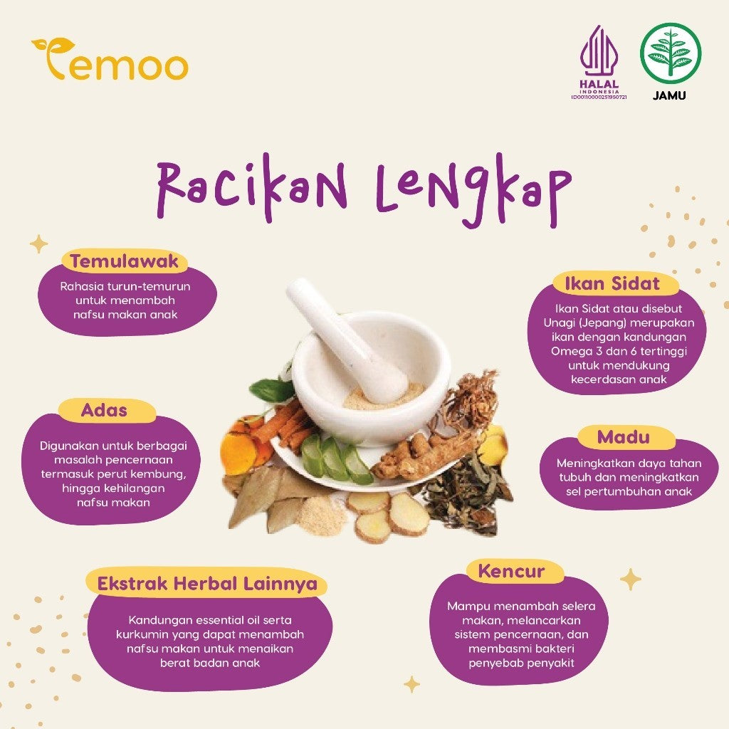 Temoo Hap Hap Madu Jamu 185 gr - Vitamin Penggemuk Badan Anak & Vitamin Otak Anak Cerdas Daya Ingat - Obat Nafsu Makan Gemuk Berat Badan Balita Suplemen Makanan T22