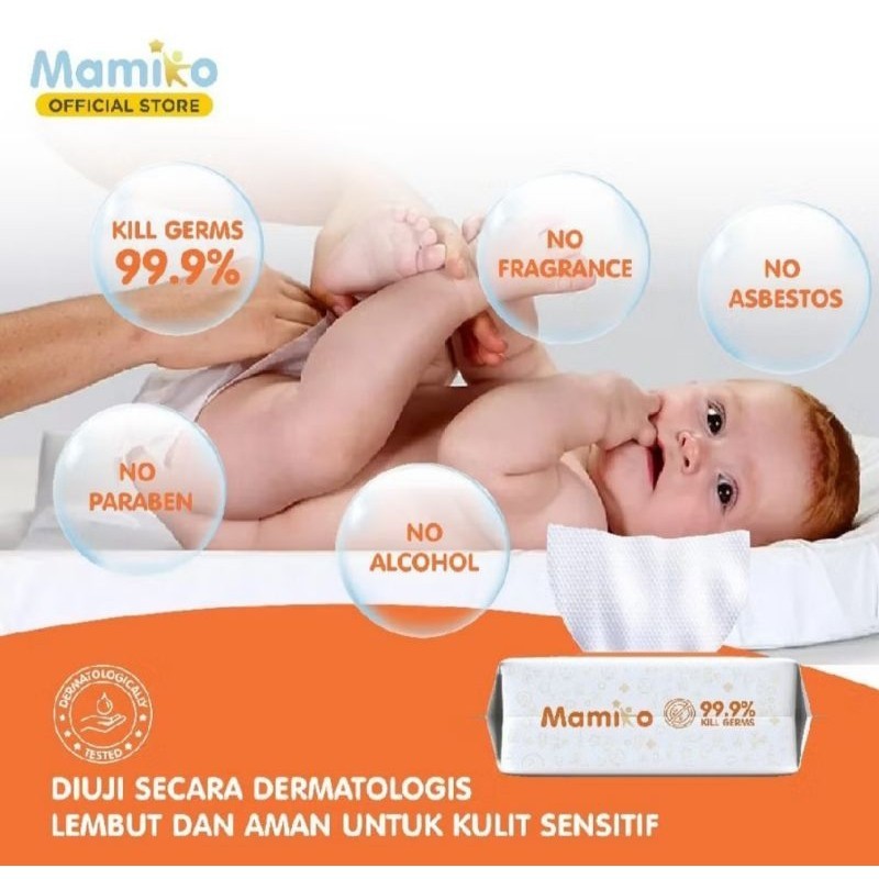 Mamiko Antibacterial Baby Wipes 80s Tissue Basah