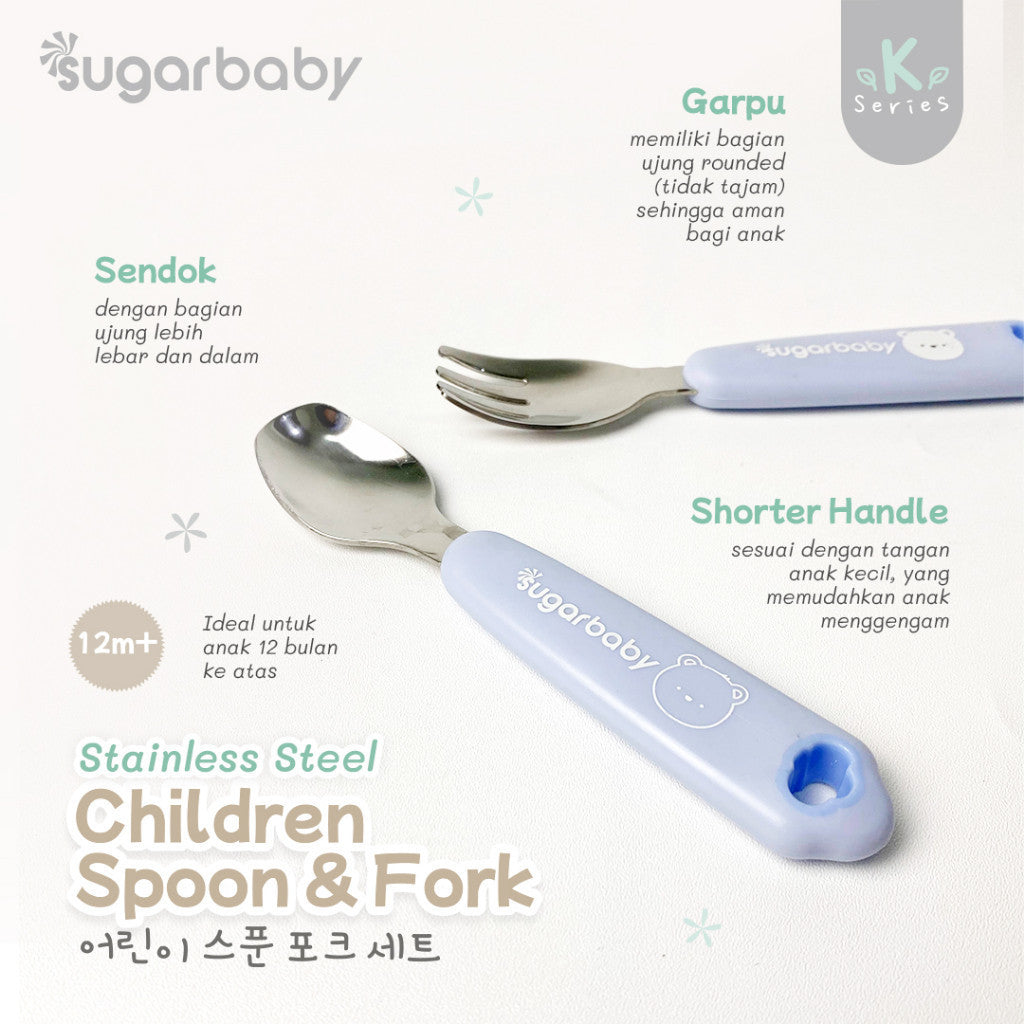 Sugar Baby Stainless Steel Children Spoon & Fork with Cover / Sendok Garpu Stainless Sugarbaby dengan penutup/case