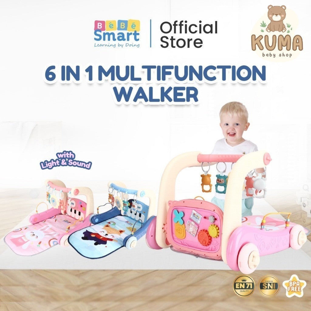 BEBE SMART 6 in 1 Multifunction Walker / Mainan Dorong Bayi / Mainan Matras / Alat Bantu Jalan / Pianogym / Push Walker