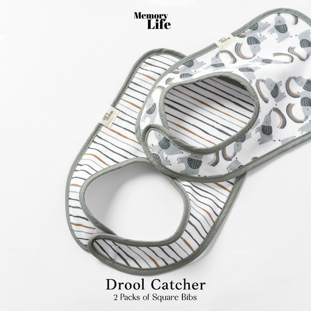 MemoryLife - Drool Catcher 2 Set Square Bib | Celemek Bayi Slabber - MemoryLife Essentials