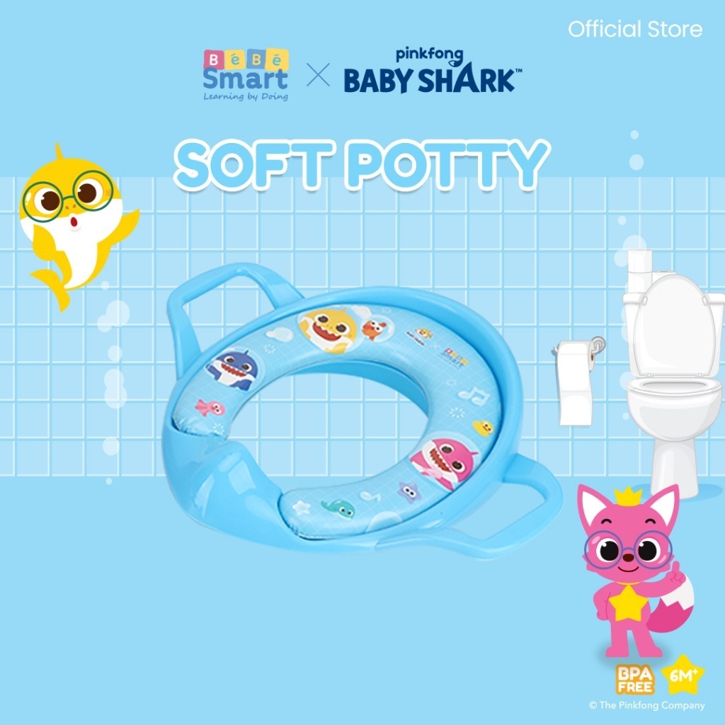 BEBE SMART Pinkfong Pink fong Dudukan Toilet Training Anak Baby Shark / Soft Potty Toilet Seat With Handle / Potty Seat