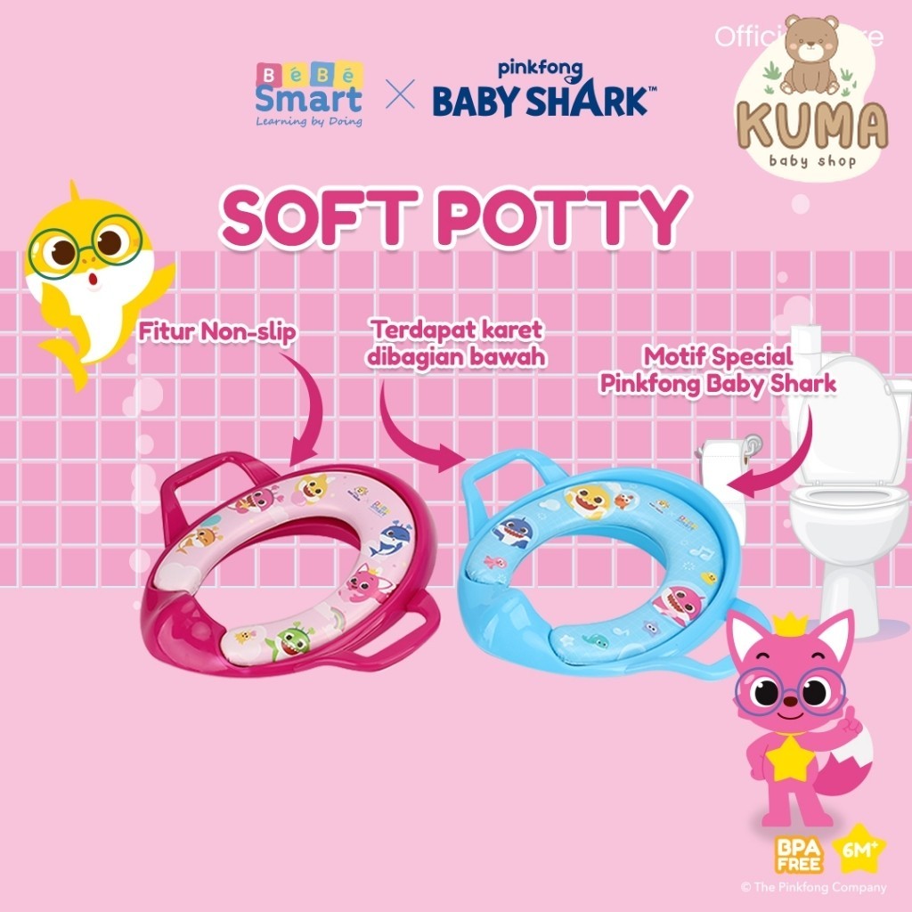 BEBE SMART Pinkfong Pink fong Dudukan Toilet Training Anak Baby Shark / Soft Potty Toilet Seat With Handle / Potty Seat