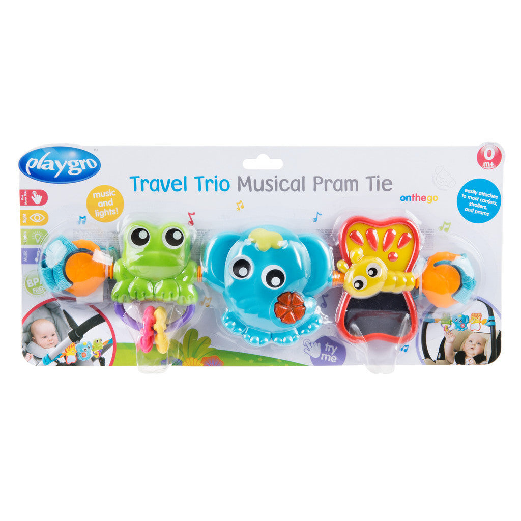 Playgro Travel Trio Musical Pram Tie - Mainan Musik Anak