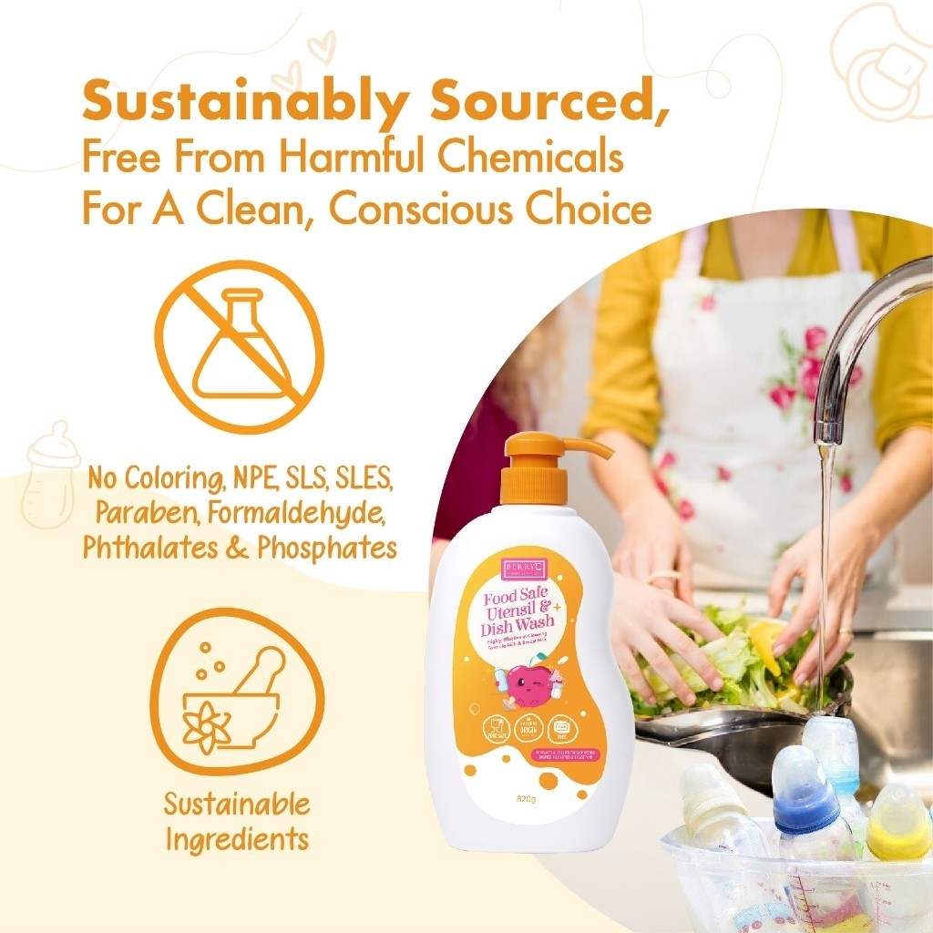 BerryC Food Safe Utensil & Dish Wash 200G 820G Sabun Cuci Botol Susu Bayi Baby Bottle Soap Cleanser