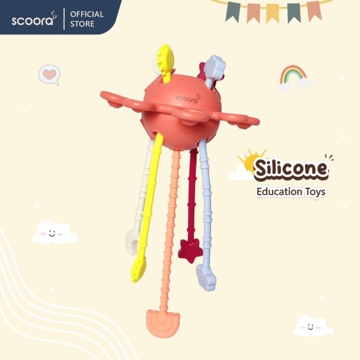 Scoora Premium Silicone Teether Pull Toys Mainan Sensorik Gigitan Bayi