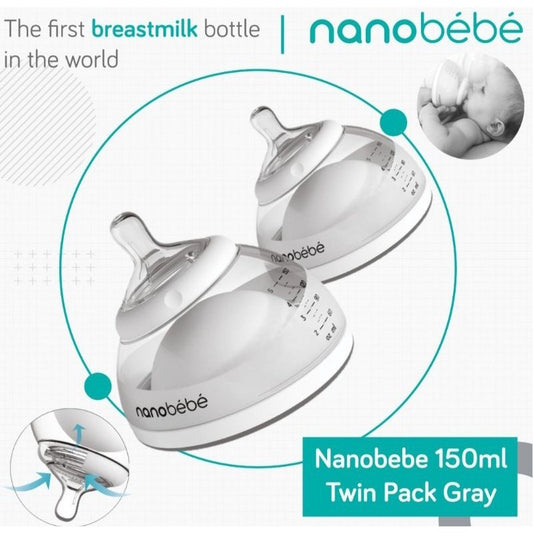 Nanobebe 150ml Twin Pack Gray Anti Colic –  Botol Susu Bayi Anak Anti Kolik
