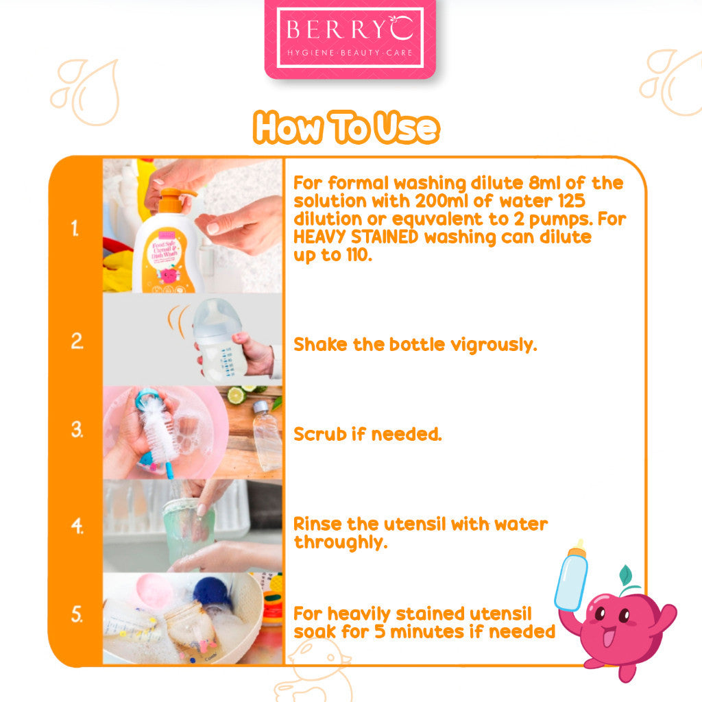 BerryC Food Safe Utensil & Dish Wash 200G 820G Sabun Cuci Botol Susu Bayi Baby Bottle Soap Cleanser
