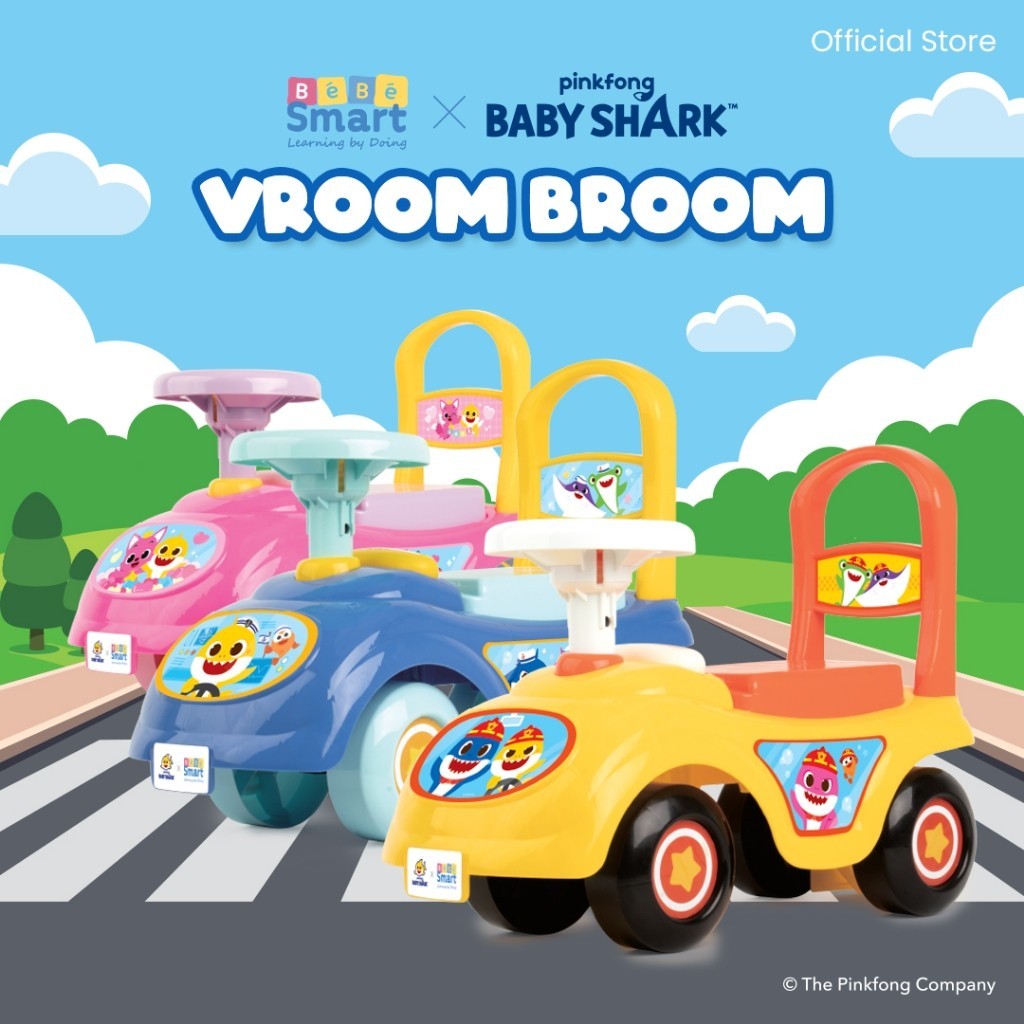 BEBE SMART Vroom Broom Ride On Pink Fong Baby Shark / Mobil Anak Bisa Dinaiki / Mainan Anak / Mobil Mobilan