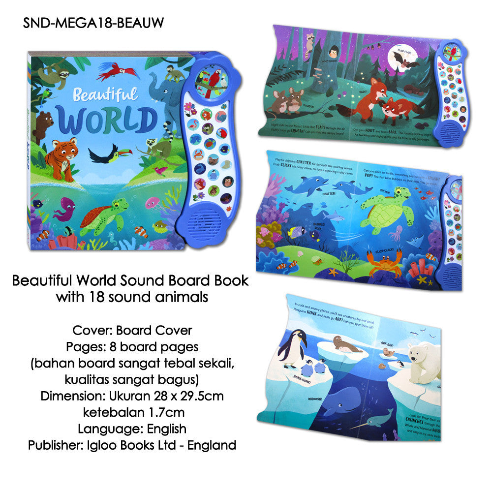 Mega Sounds Beautiful World 18 tombol suara - Buku bersuara hewan - Animals sound book [Igloo Books]