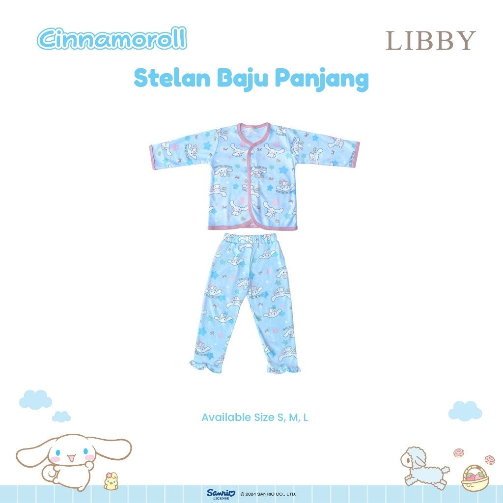 LIBBY Sanrio Setelan Piyama Baju Kancing Newborn Bayi & Anak Kecil Perempuan Kuromi Cinnamoroll Hello Kitty (1 Stel)