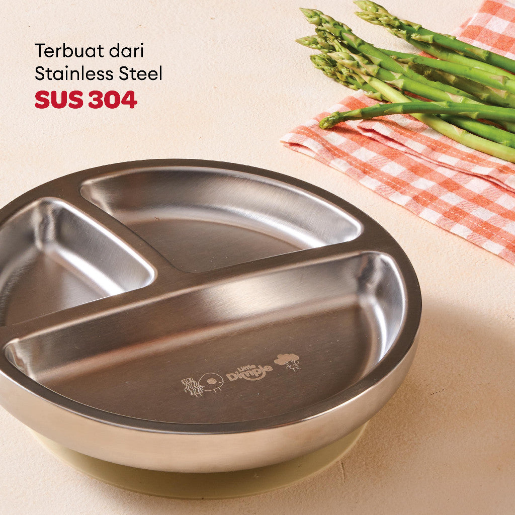 Little Dimple Pure Plate - Piring Anak Stainless Steel 3 Sekat BPA Free
