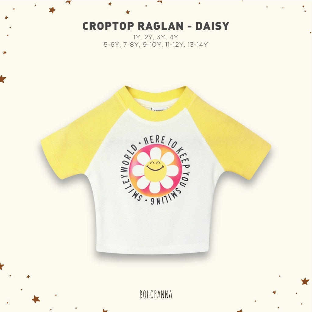 BOHOPANNA - BOHOPANNA X SMILEY - CROP TOP RAGLAN - KAOS ANAK PEREMPUAN