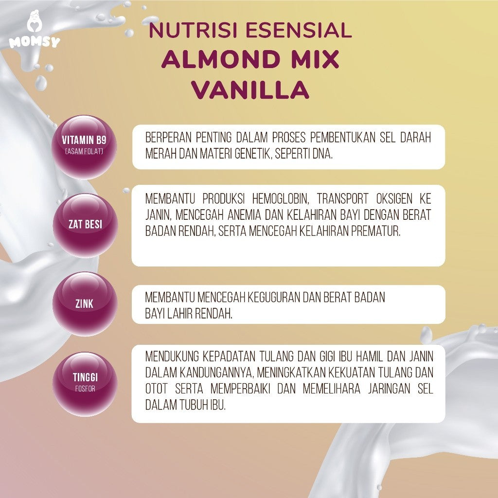 MOMSY ALMOND Mix Rasa Cokelat, Strawberry & Vanilla [6 / 20 sachet] Susu Pelancar ASI Menyegarkan dan Rendah Gula BPOM & HALAL