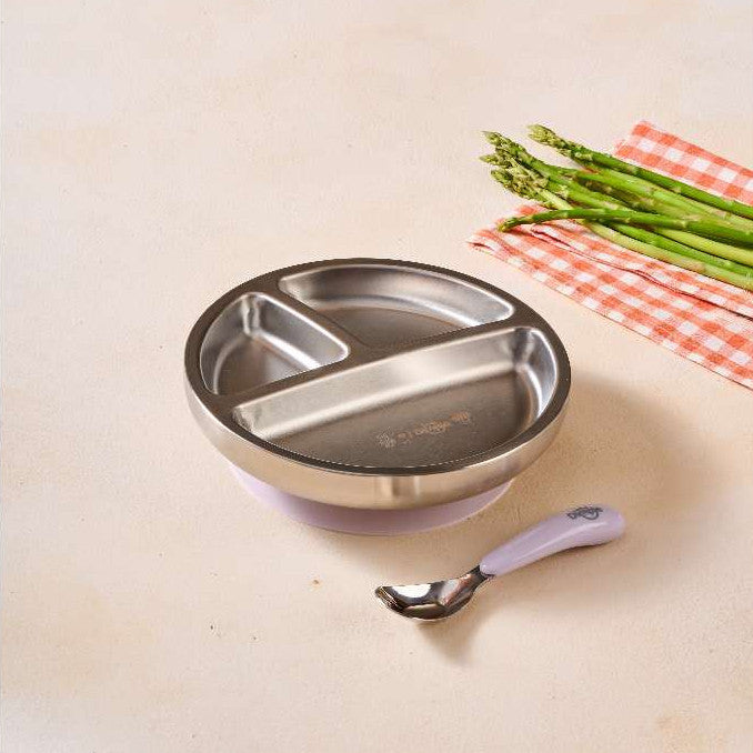 Little Dimple Pure Plate - Piring Anak Stainless Steel 3 Sekat BPA Free