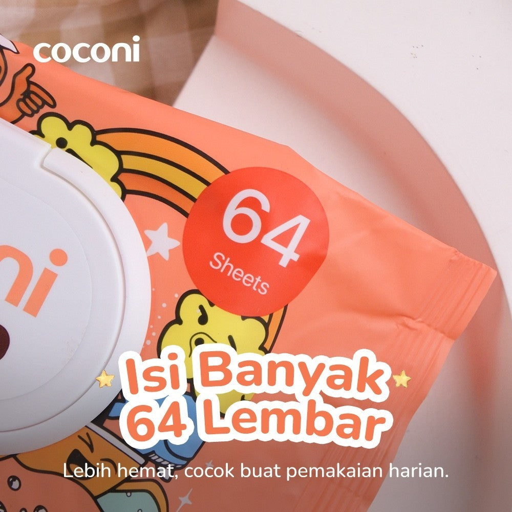 Coconi GentleCare Baby Wipes EDI Pure Water 64 Sheets | Tisu Basah Bayi Non Alkohol Aman untuk Wajah & Kulit Sensitif