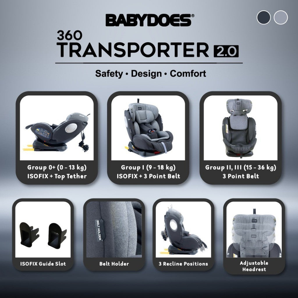 BABYDOES Transporter 2.0 Carseat 360 Kursi Dudukan Mobil Bayi