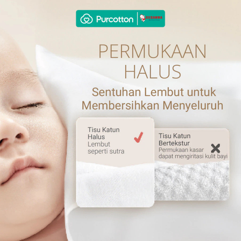 PURCOTTON Natural Baby Cotton Tissue 80 Lembar - Tisu Bayi Lembut dan Aman untuk Kulit Sensitif