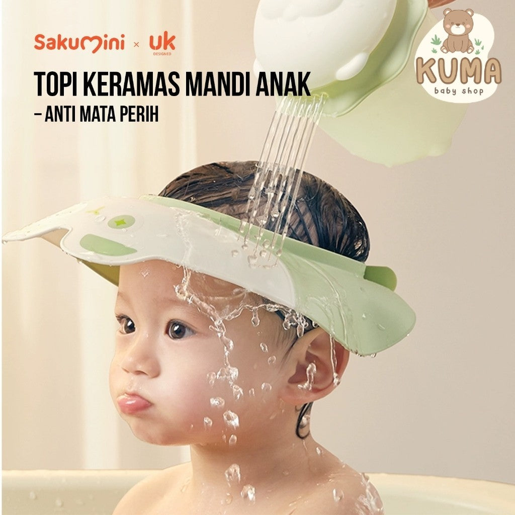 Sakumini Shower Cap Topi Keramas Anak Bayi Pelindung Mata Saat Mandi Anti Slip Motif Panda