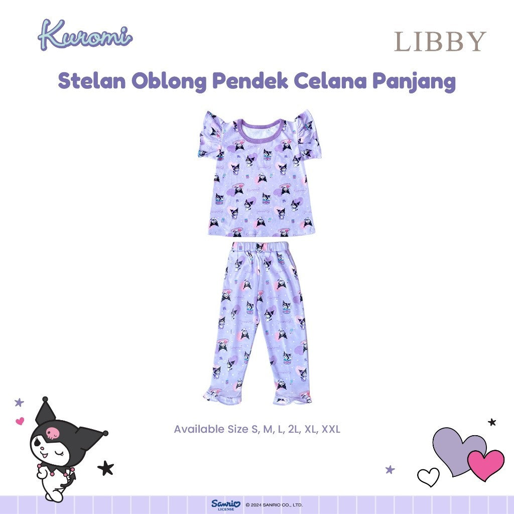LIBBY Sanrio Setelan Piyama Oblong Anak Perempuan Kuromi Cinnamoroll Hello Kitty (1 Stel)