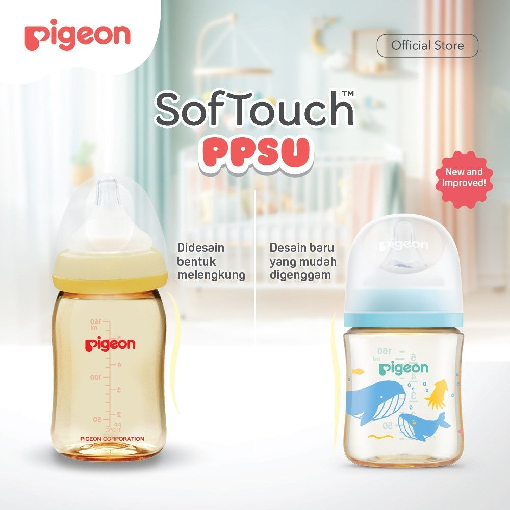 PIGEON Botol Biomass-PPSU Wide Neck 160ml with SofTouch Nipple | Botol Susu Bayi | Botol PPSU | Medical Grade | Botol Ramah Lingkungan| Botol Anti Kolik| Nipple Lembut dan Elastis Seperti Payudara Ibu