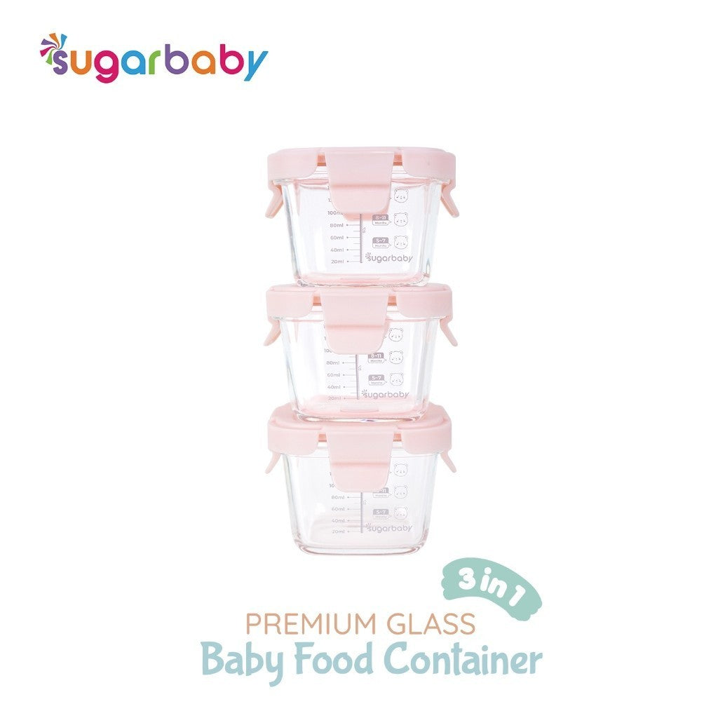 SugarBaby Premium Glass Jar Baby Food Container 3 pcs BPA FREE / Peralatan Makan Bayi MPASI / Wadah Mangkok Bayi Silicone Lid & Plastic Lid