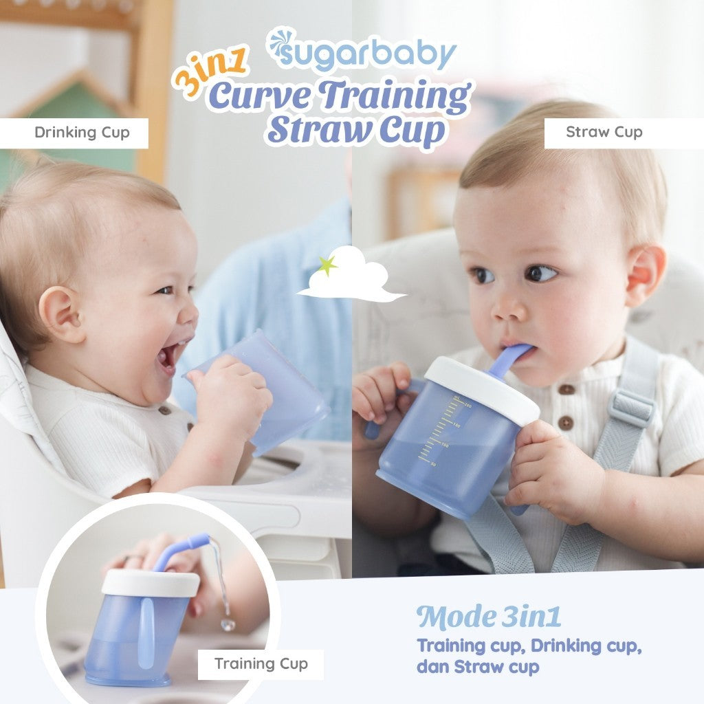 Sugarbaby 3 in 1 Curve Training Straw Cup/Gelas MPASI Bayi/Gelas Bayi Anti Tumpah Bocor/Training Cup BPA FREE