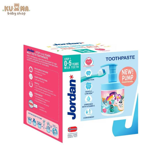 Jordan Kids Toothpaste Step 1 Pump/Refill 188gr Strawberry Odol Pasta Gigi Anak 0 - 5 Tahun