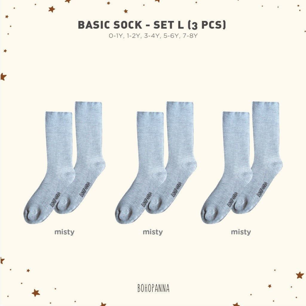 BOHOPANNA - BASIC SOCK - BUNDLING SOCK ISI 3 - KAOS KAKI SEKOLAH ANAK HITAM PUTIH ABU