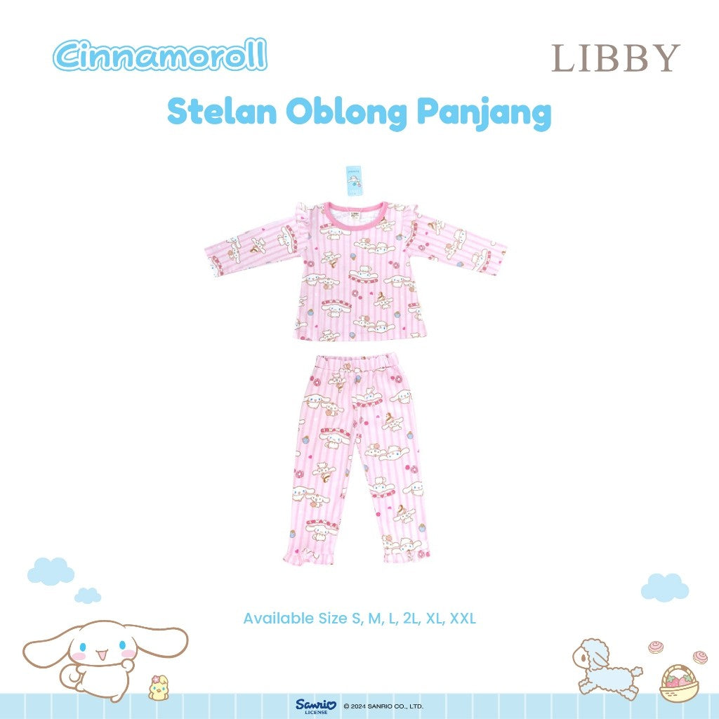 LIBBY Sanrio Setelan Piyama Oblong Anak Perempuan Kuromi Cinnamoroll Pink Limited Edition 1 Stel