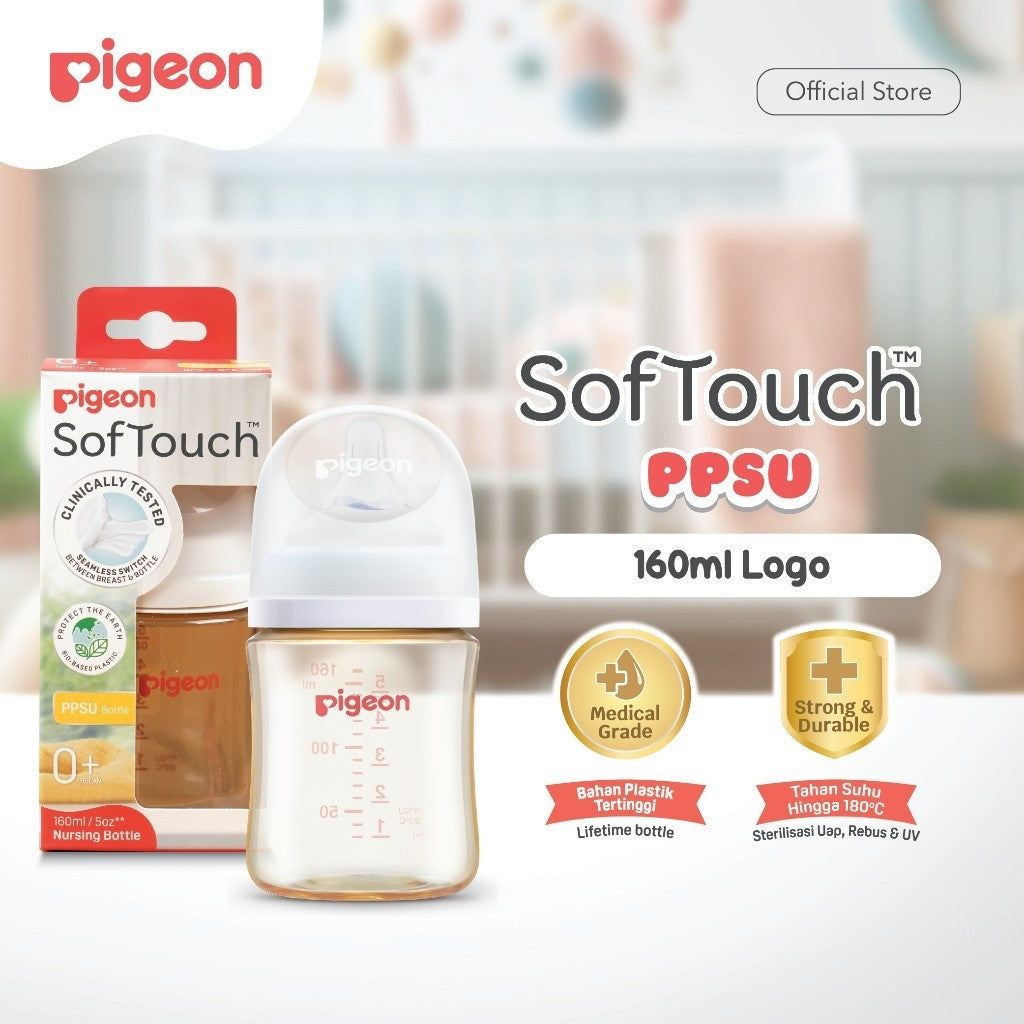 PIGEON Botol Biomass-PPSU Wide Neck 160ml with SofTouch Nipple | Botol Susu Bayi | Botol PPSU | Medical Grade | Botol Ramah Lingkungan| Botol Anti Kolik| Nipple Lembut dan Elastis Seperti Payudara Ibu