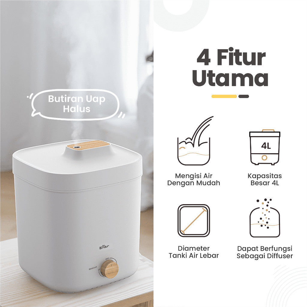 BEAR Top Fill Humidifier 4 L Diffuser Essential Oil Aromaterapi 4L / Alat Penjaga Kelembaban Udara Ruangan